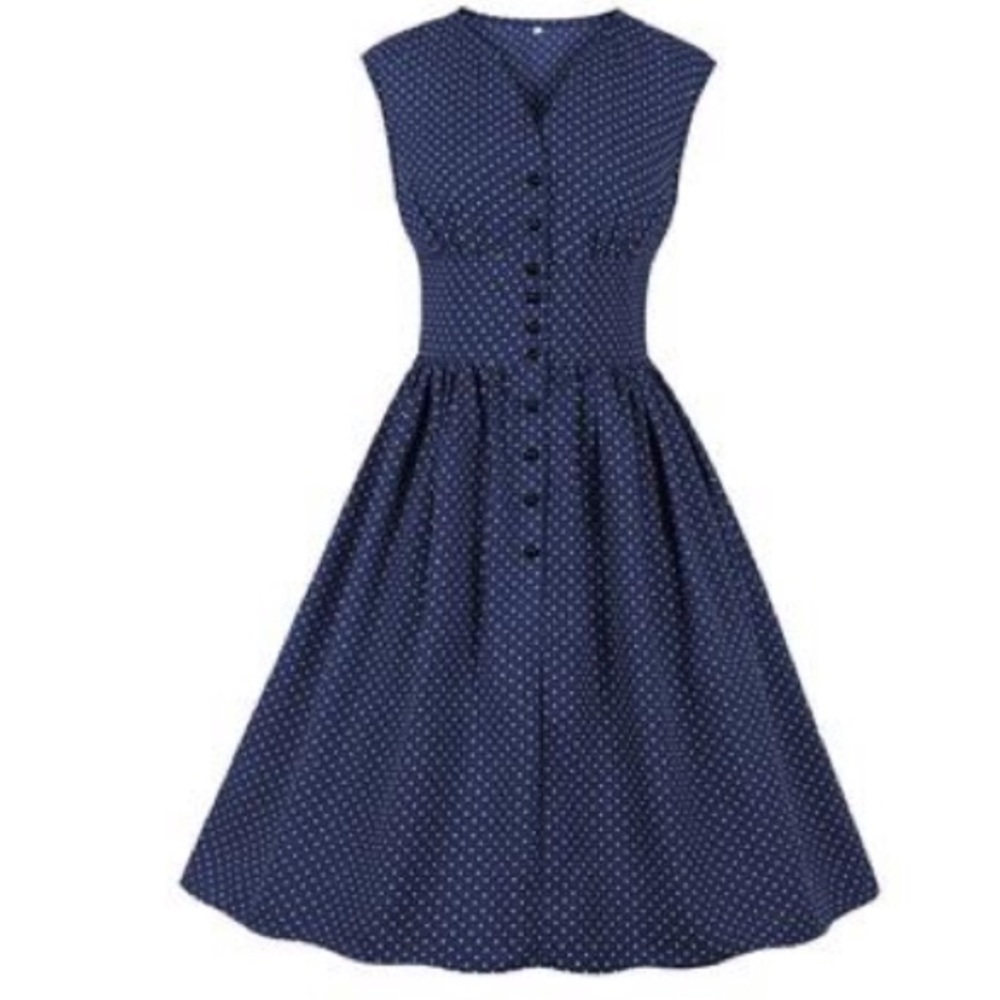 MissFox 1940’s Vintage Style Blue Polka Dot Dress